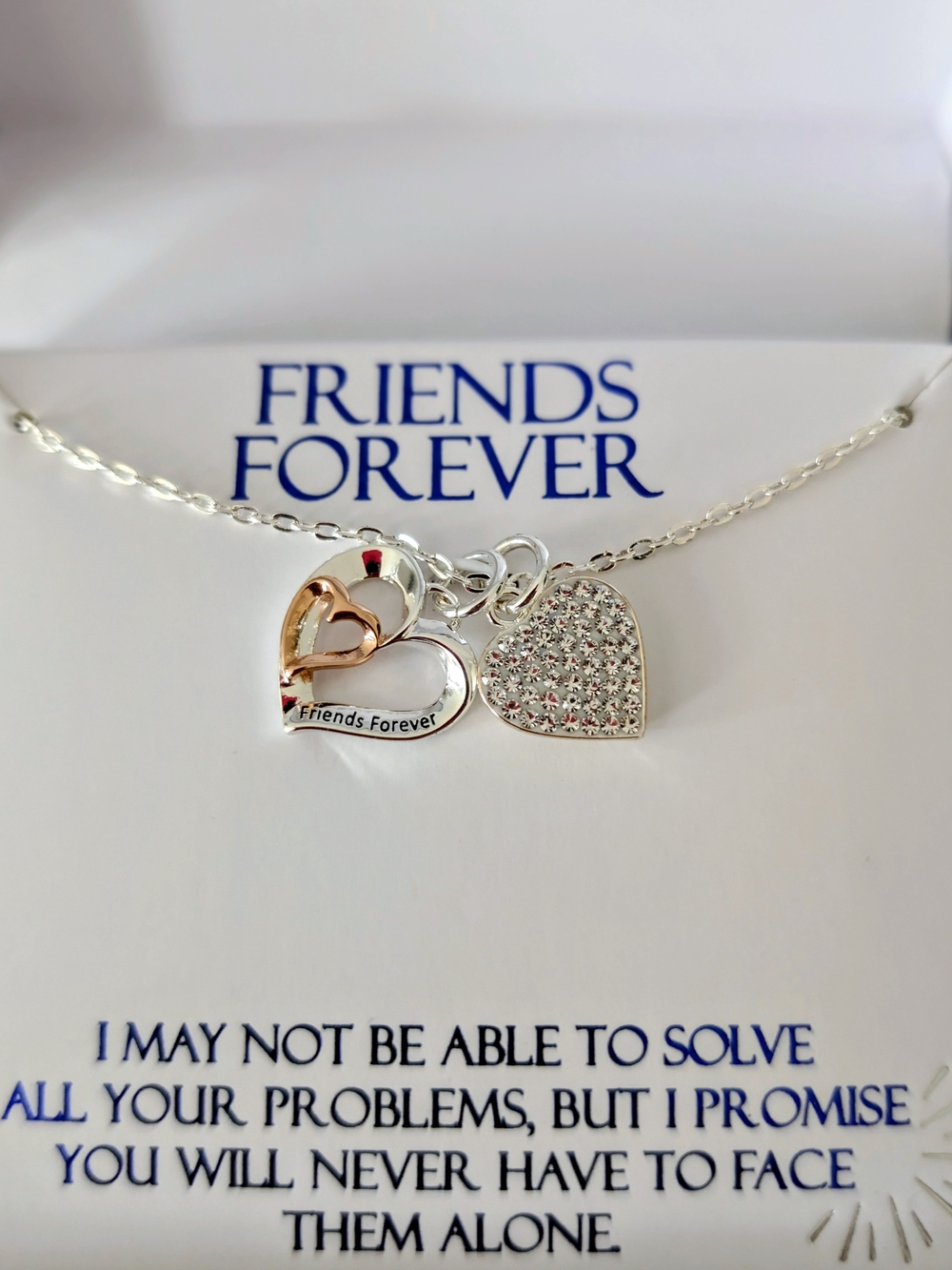 Brilliance Friends Forever Genuine Crystal Double Heart Necklace NIB